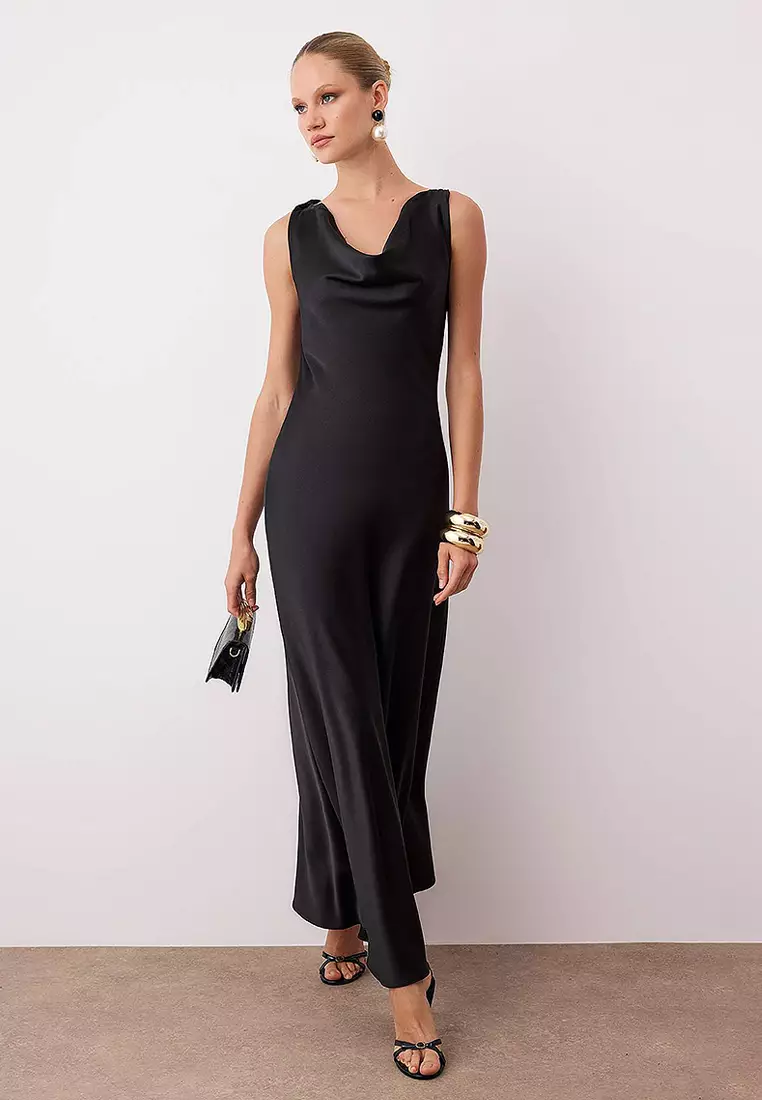Cowl Neck Satin Maxi Chic Dress