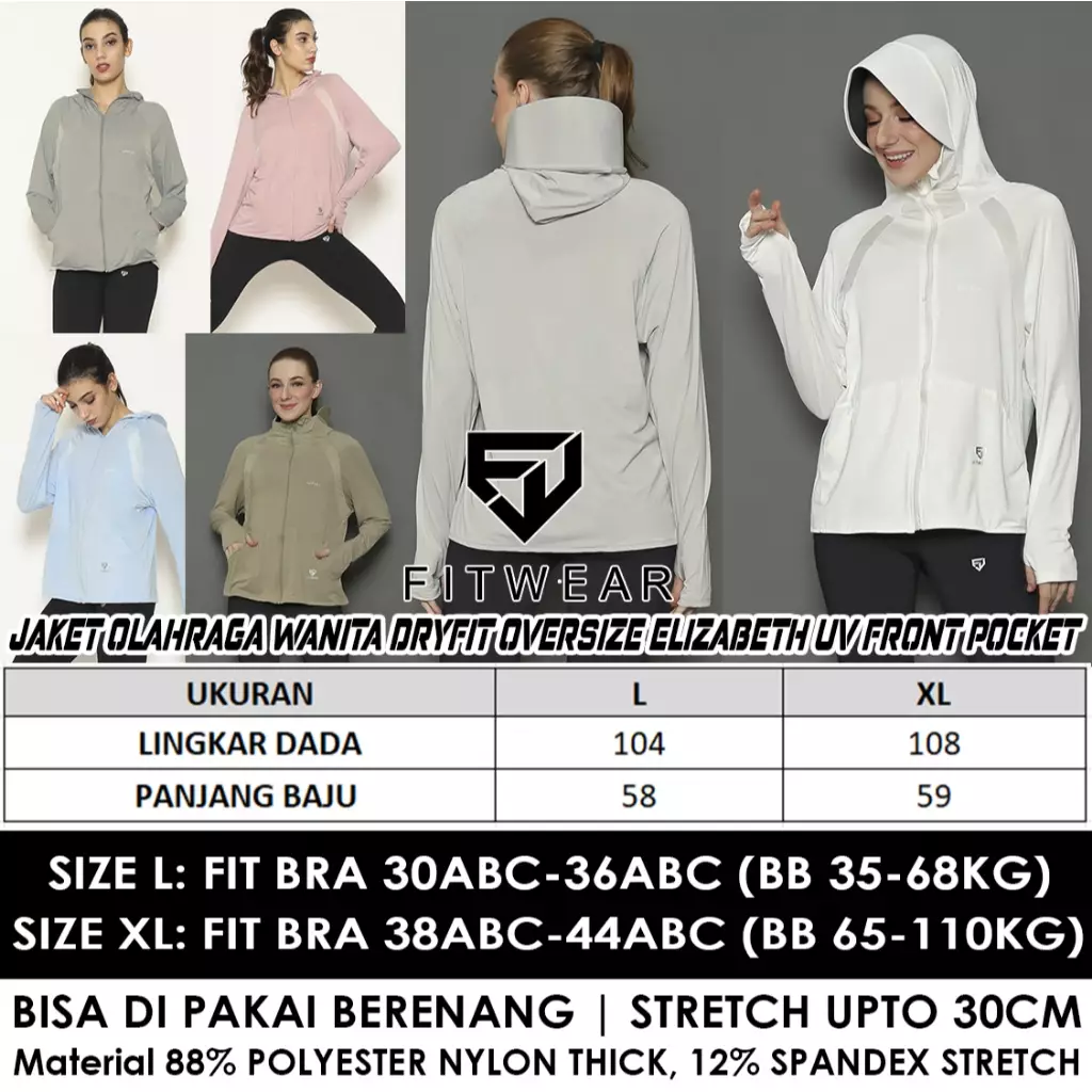 Fitwear - Jaket Olahraga Wanita DRYFIT OVERSIZE ELIZABETH UV FRONT POCKET - WHITE