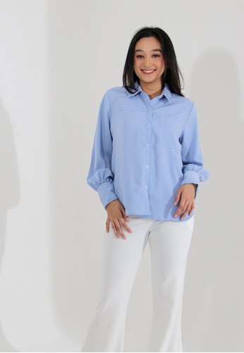 Hardware blue HARDWARE TOP SHIRT PUFF SLEEVE WITH POCKET 258E9AA2977331GS_1