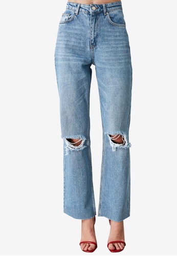 Trendyol blue Distressed High Waist Wide Leg Jeans F199FAA5FD0E5BGS_1