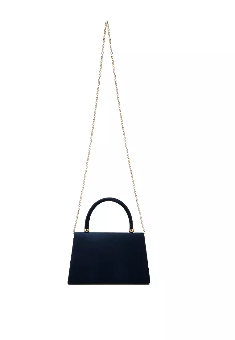 Mini Top Handle Brooch Bag in Navy