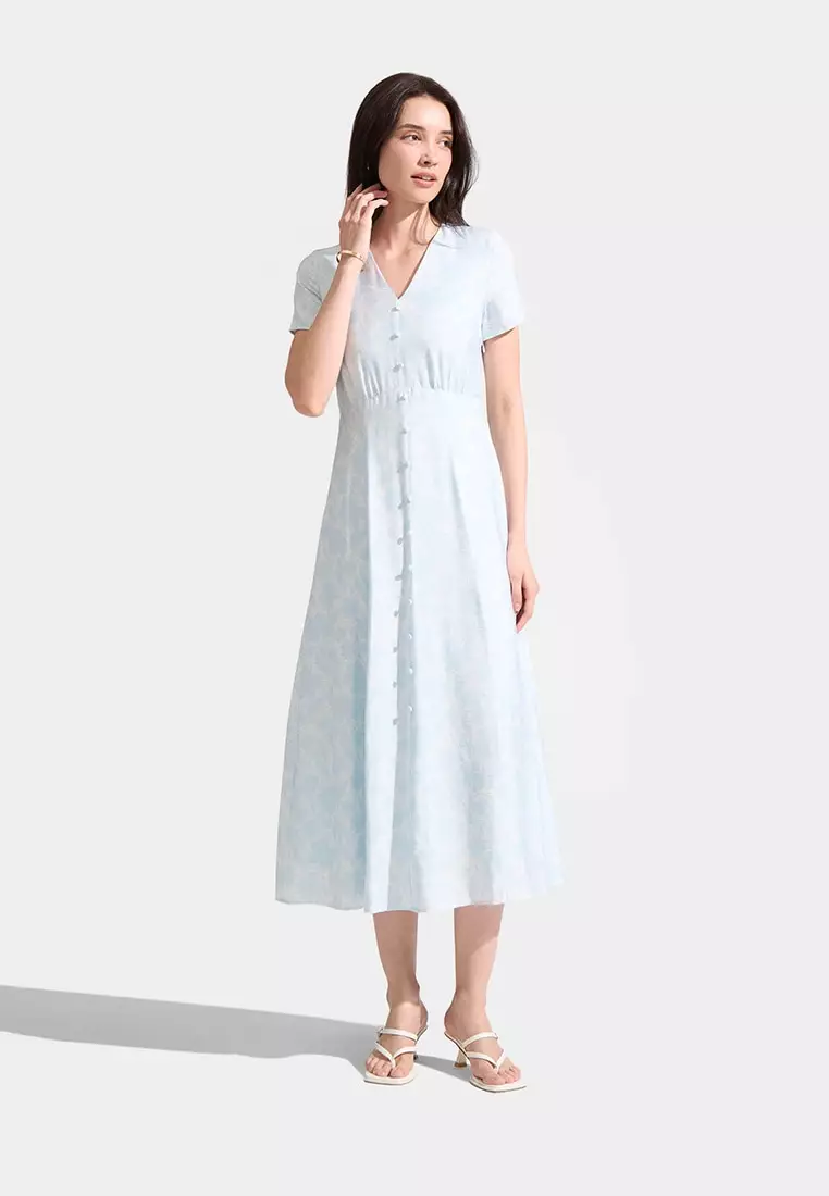 Extended Sleeves Button Down Floral Dress
