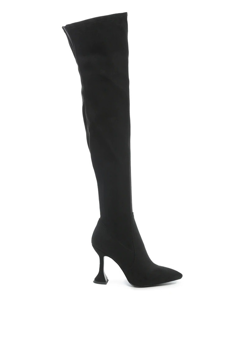 Over the Knee High Heeled Boots in Black