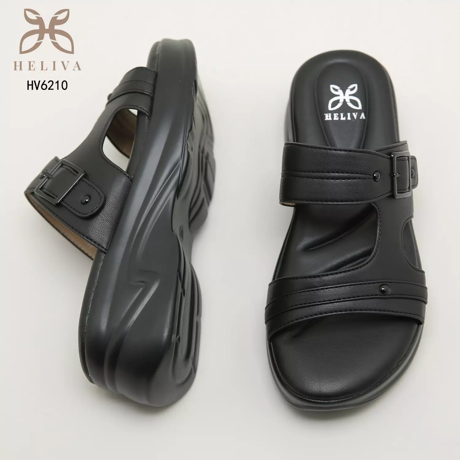 Heliva Julia Slide Slip On Wedges Double Strap Sol 5 cm