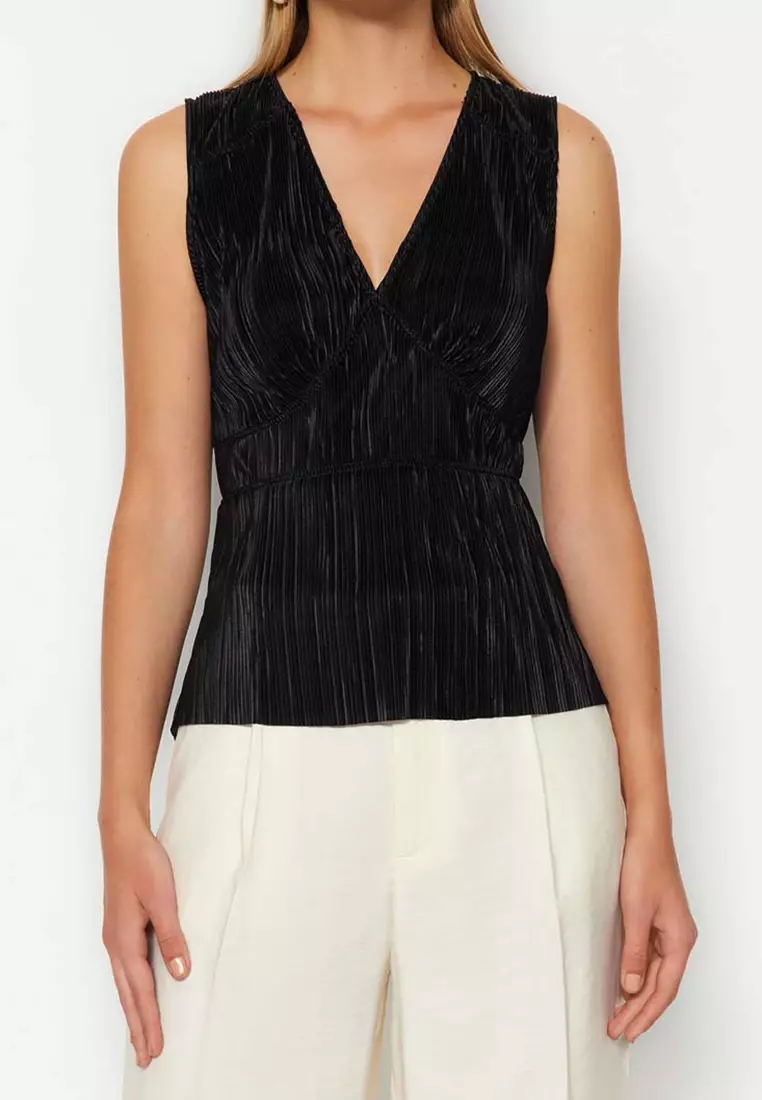 V-Neck Pleated Top