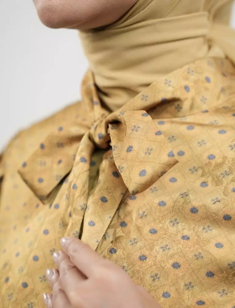 Yasmine Blouse Yellow | Tunik Atasan Wanita | Bahan Sateen Jacquard Printed