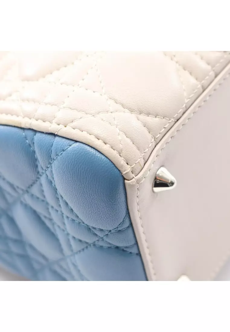 Pre-Loved Christian Dior LADY DIOR lady dior Canage Handbag leather light beige blue Pink purple 2WAY