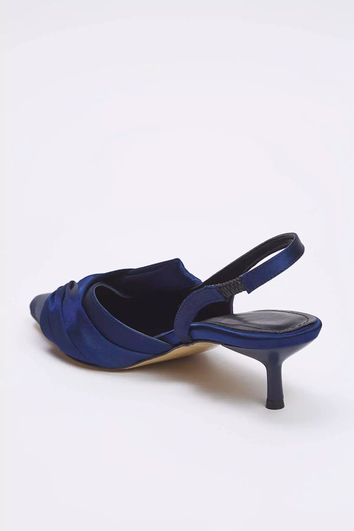 Navy Blue Satin Knot Detail Pointed Toe Women's Kitten Heels Shoes Takss25To00104