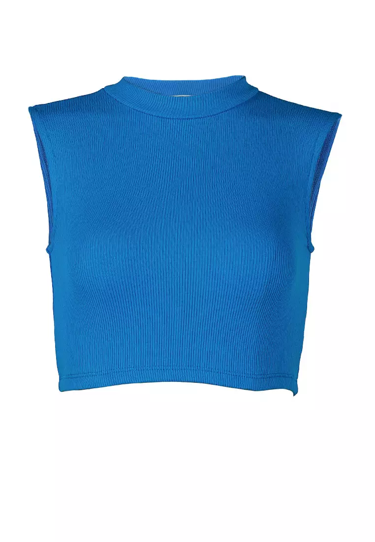Crop Top Rajutan Polos Biru