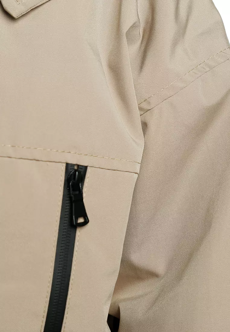 Drawstring Cropped Woven Jacket in Khaki