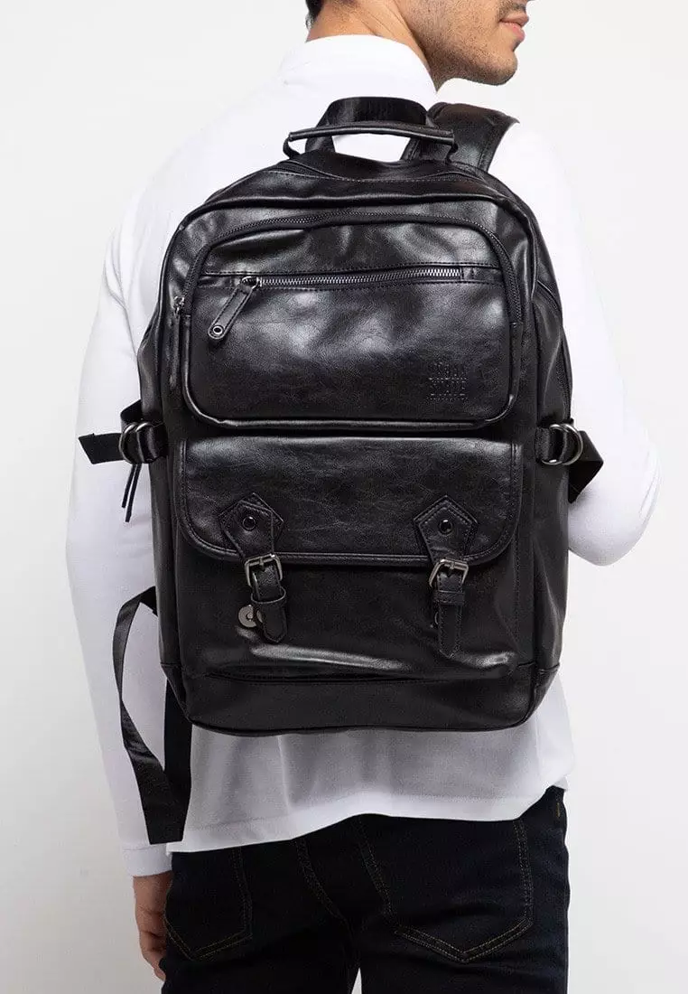 Pu Buckled Zipper Backpack