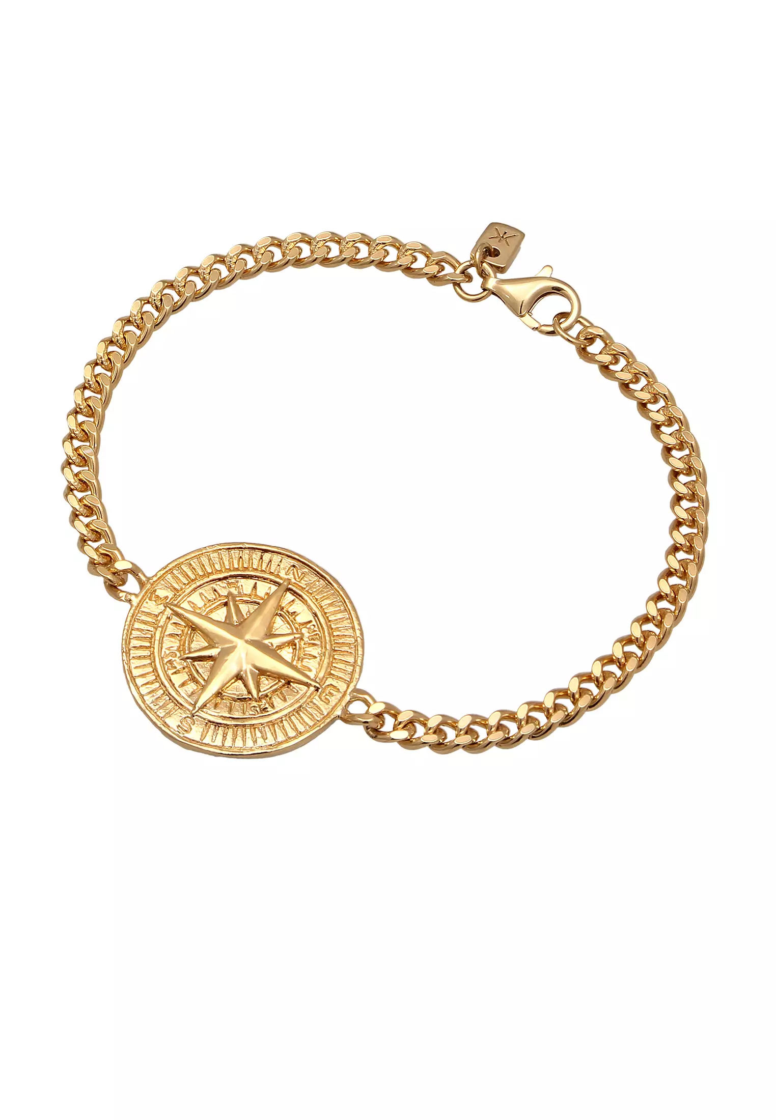 Men’s Silver Compass Pendant Bracelet – Gold-Plated