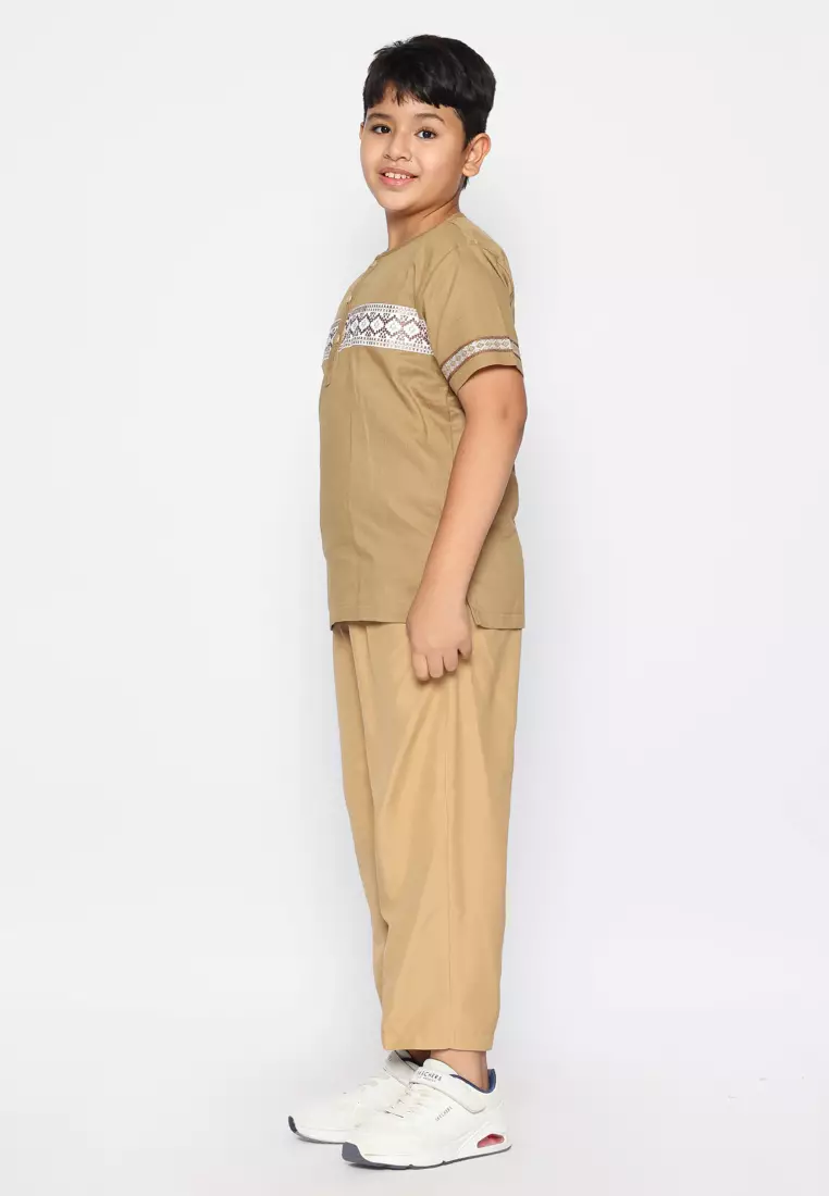 Baju Koko Set Anak Laki Bordir Lentera Brown - GENUINE