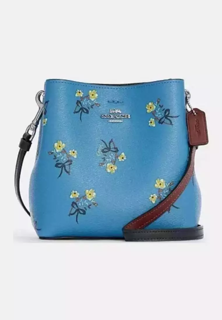 Coach Mini Town Bucket Bag With Floral Bow Print Blue Multi