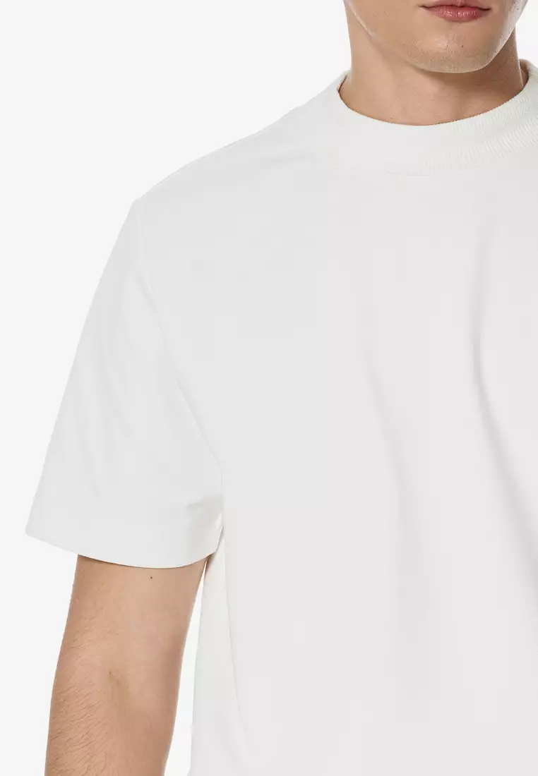 白色冰感厚磅半高領T-shirt