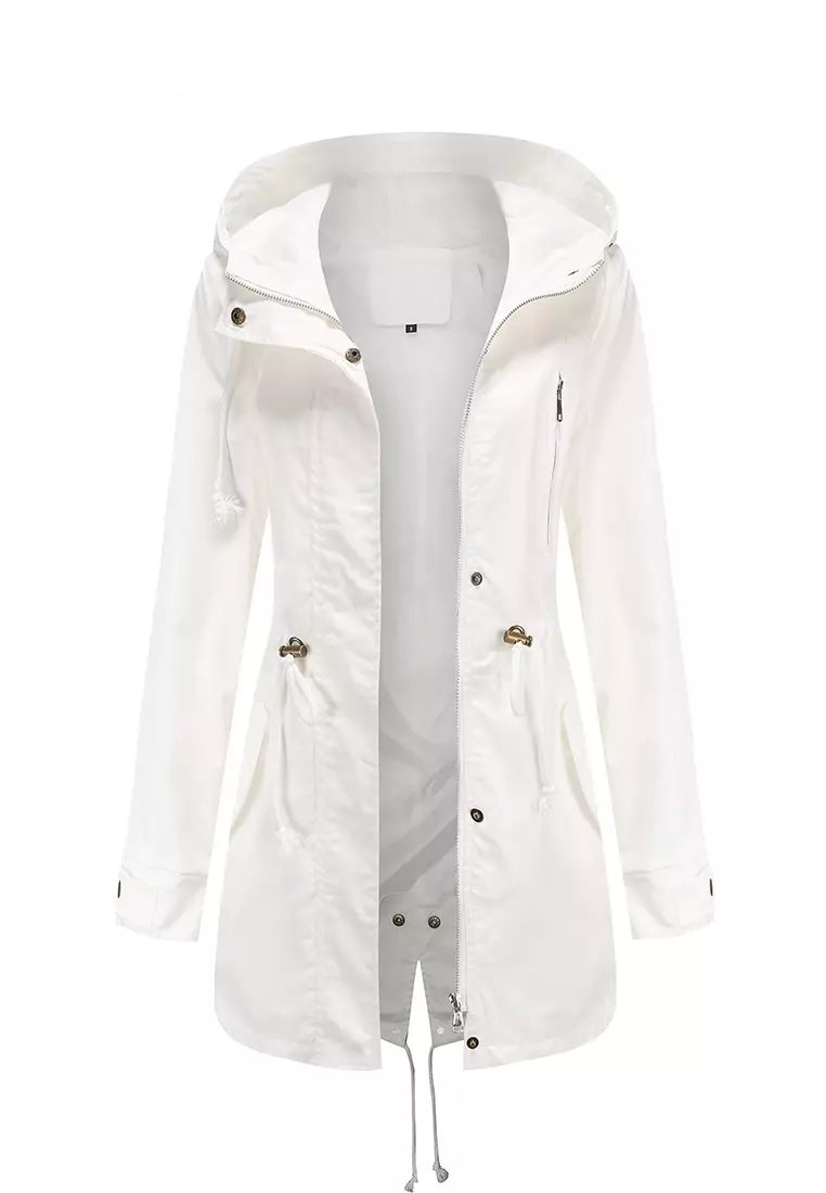 White hooded trench top coat
