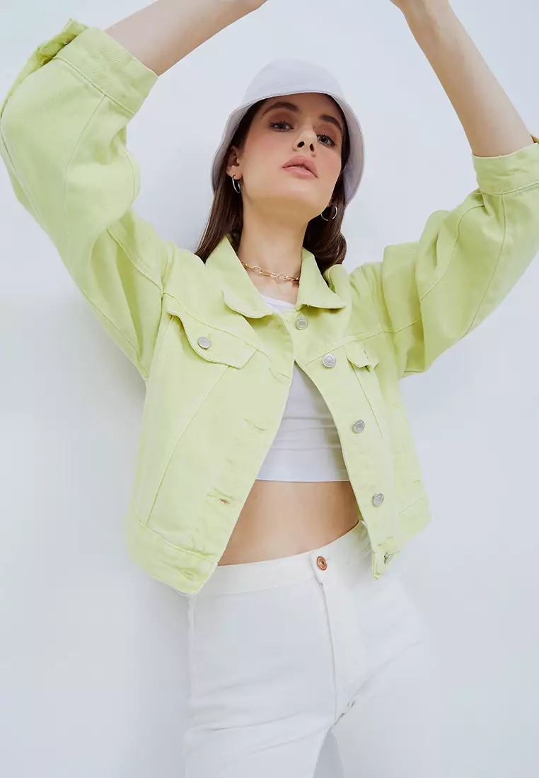 Cropped yellow deals denim jacket