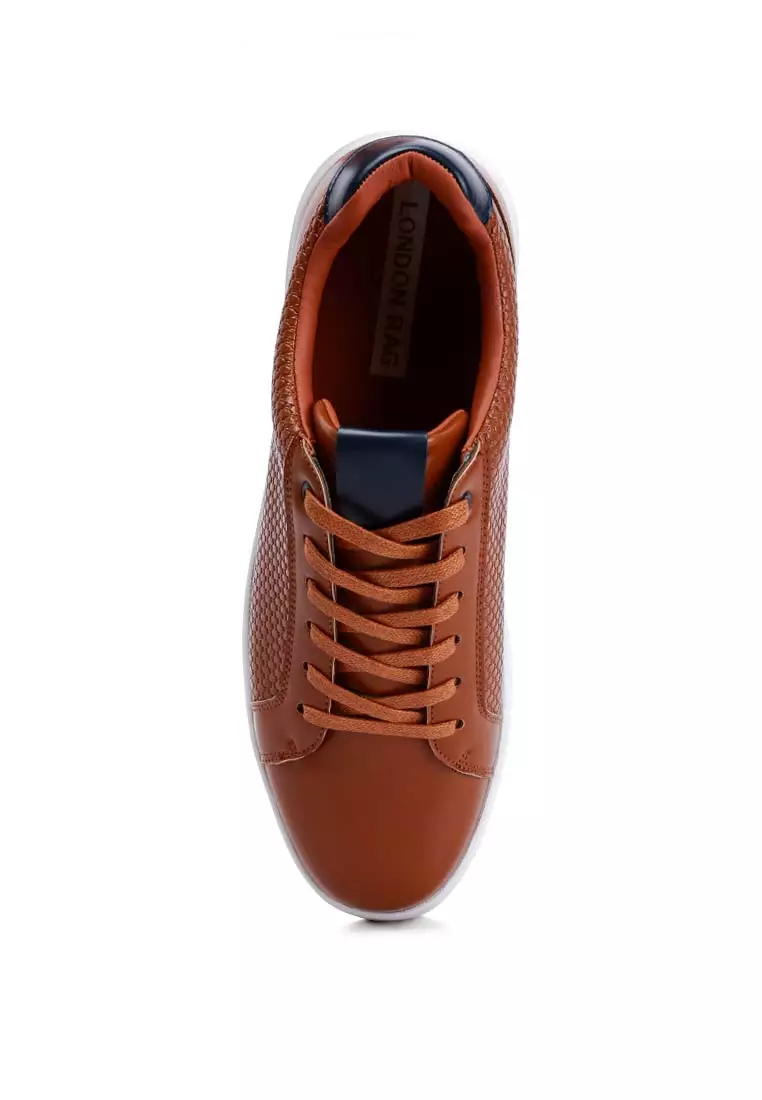 Men's Faux Leather Lace-up Sneakers in Tan