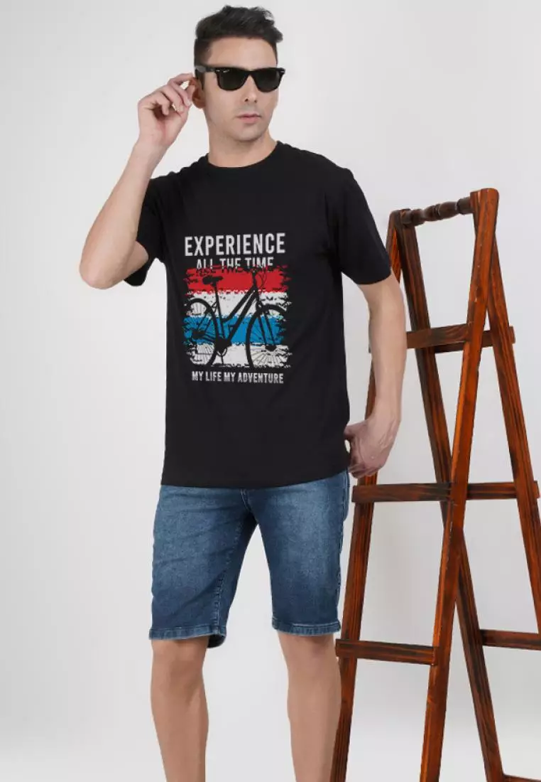 My Life Adventure Graphic  Black Cotton Short Sleeve Regular Fit T-Shirt