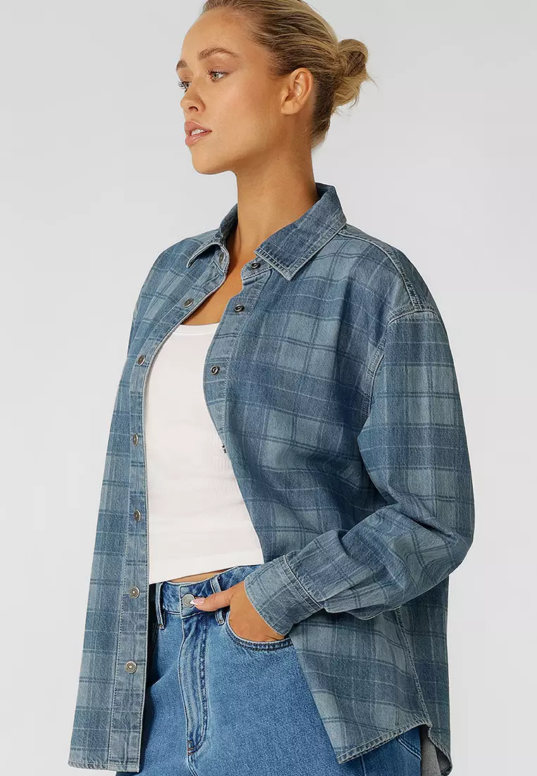 Off Duty Burnout Check Denim Shirt