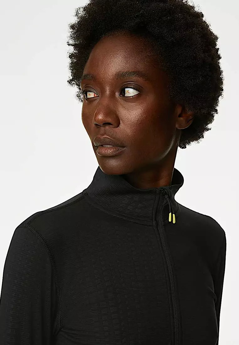 Embossed Funnel Neck Half Zip Running Top