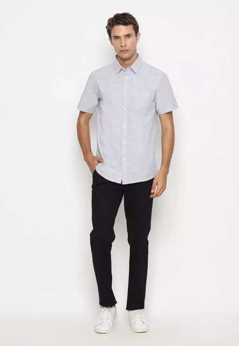 RBJ Kemeja Polos Cotton Abu Slim Fit Pria