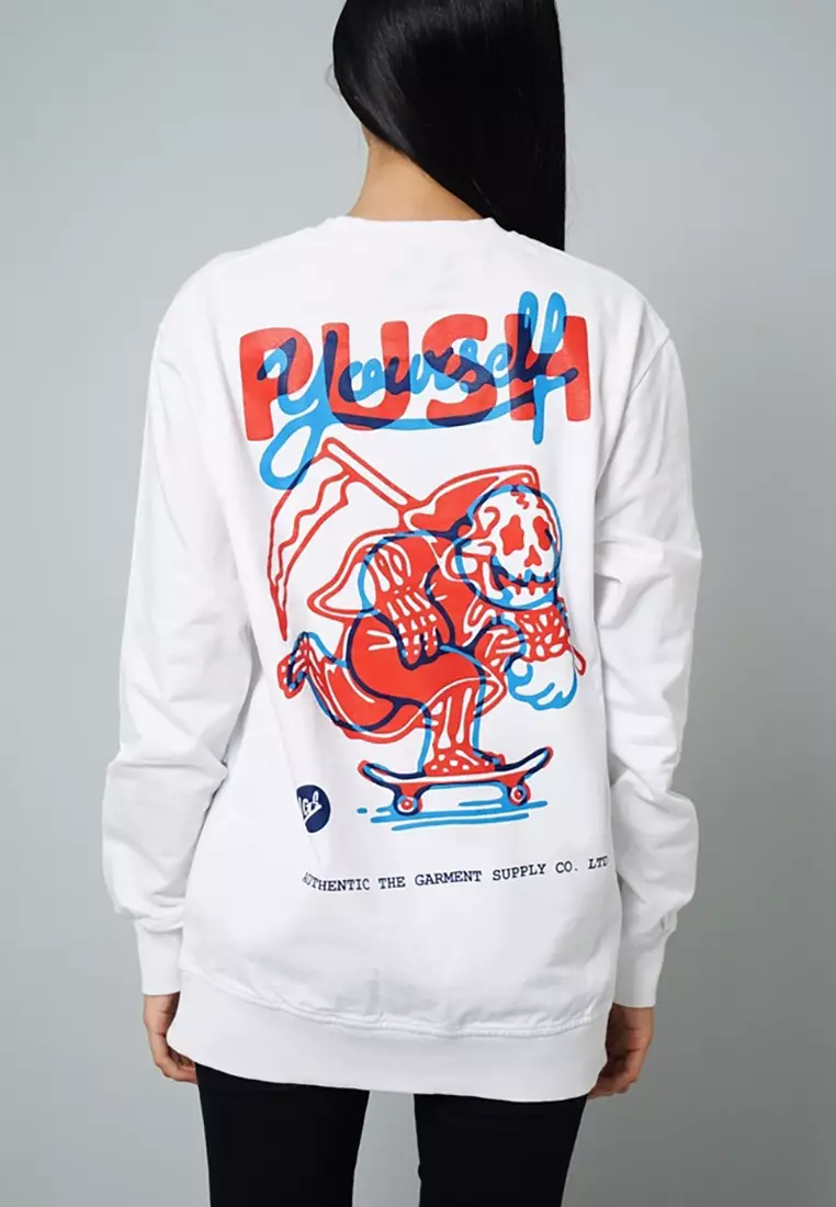 LGS Street - Push Yourself - Sweatshirt - Sweater - Putih - Streetwear - Unisex - SW.10.H011.001