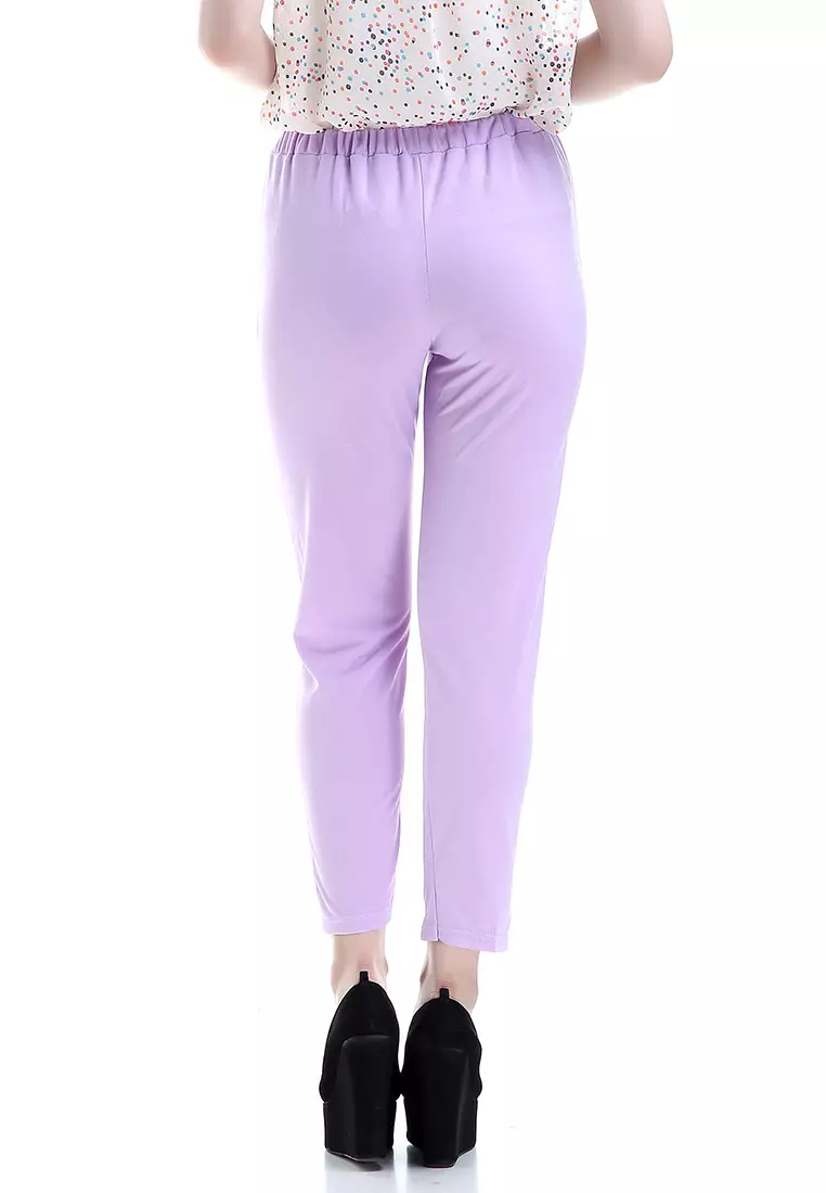 Opium Celana Panjang Wanita Rubbery Waist Long Pants Woman - Ungu