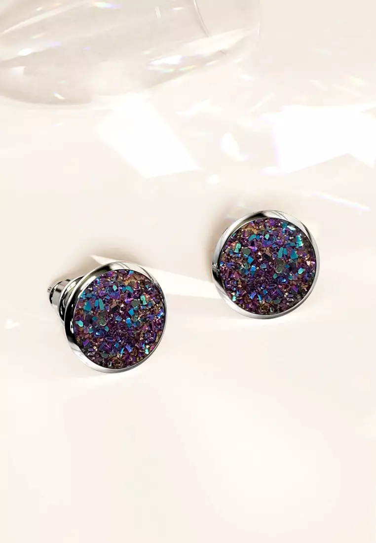 Amalgam White Gold Layered Champagne Stone Stud Earrings 15mm