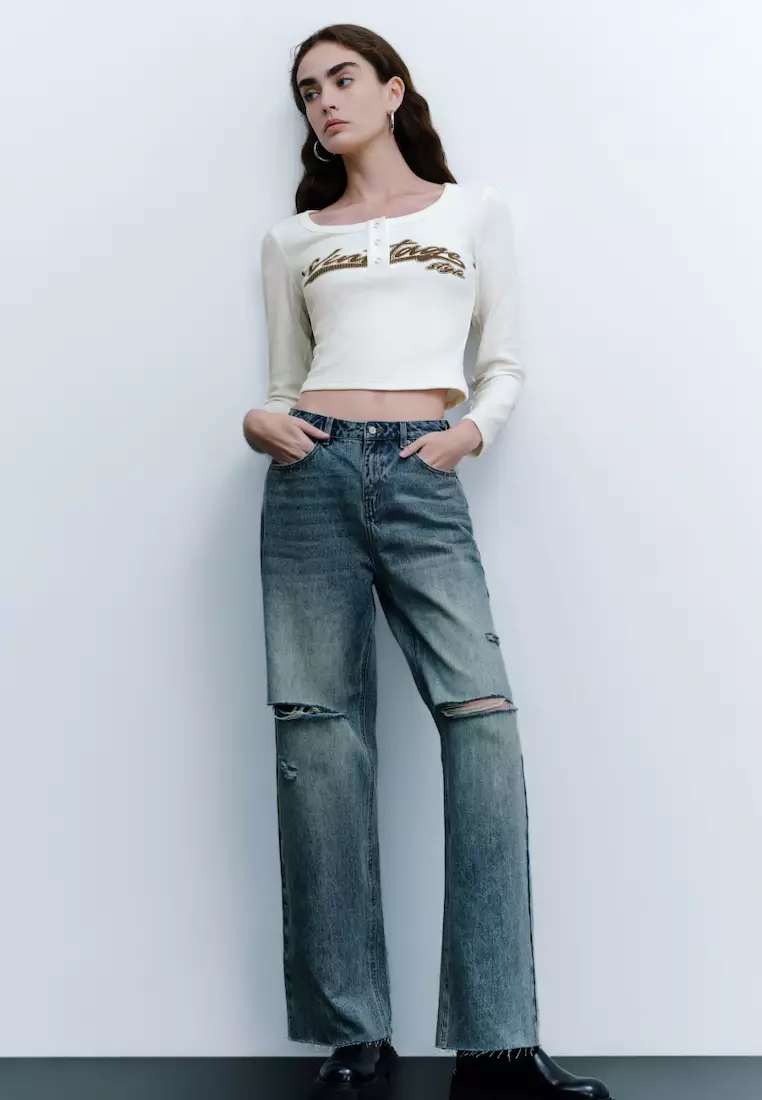 Buy Urban Revivo Mid-Waist Frayed Jeans 2024 Online