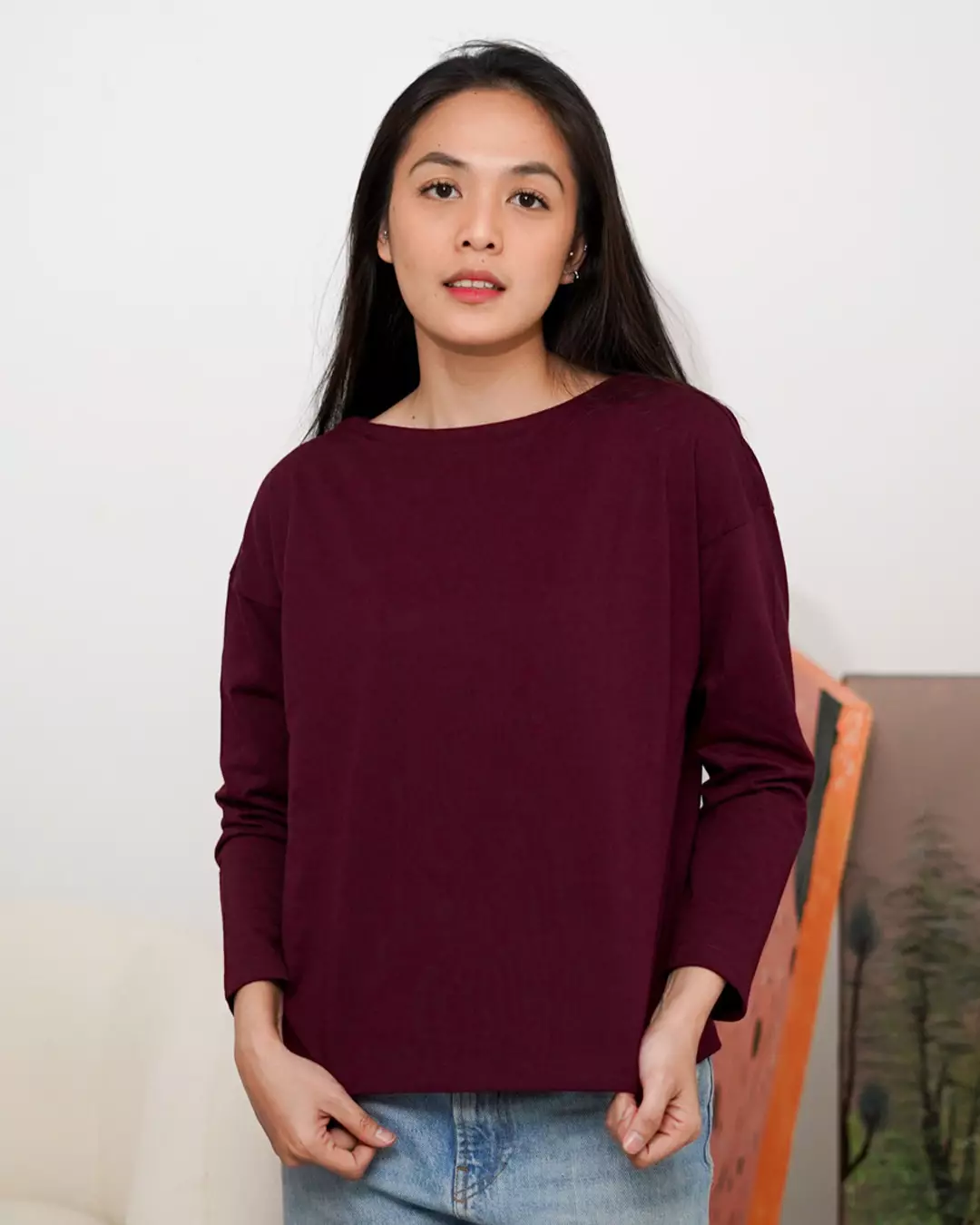 Matsuda Kaos Oversize Polos Wanita Lengan Panjang T Shirt Olive