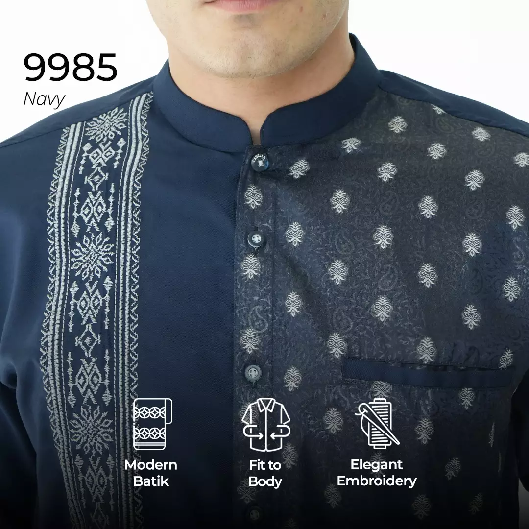 Casella Baju Koko Pria Lengan Panjang Premium | Baju Koko Batik Riyadh 9985 Navy