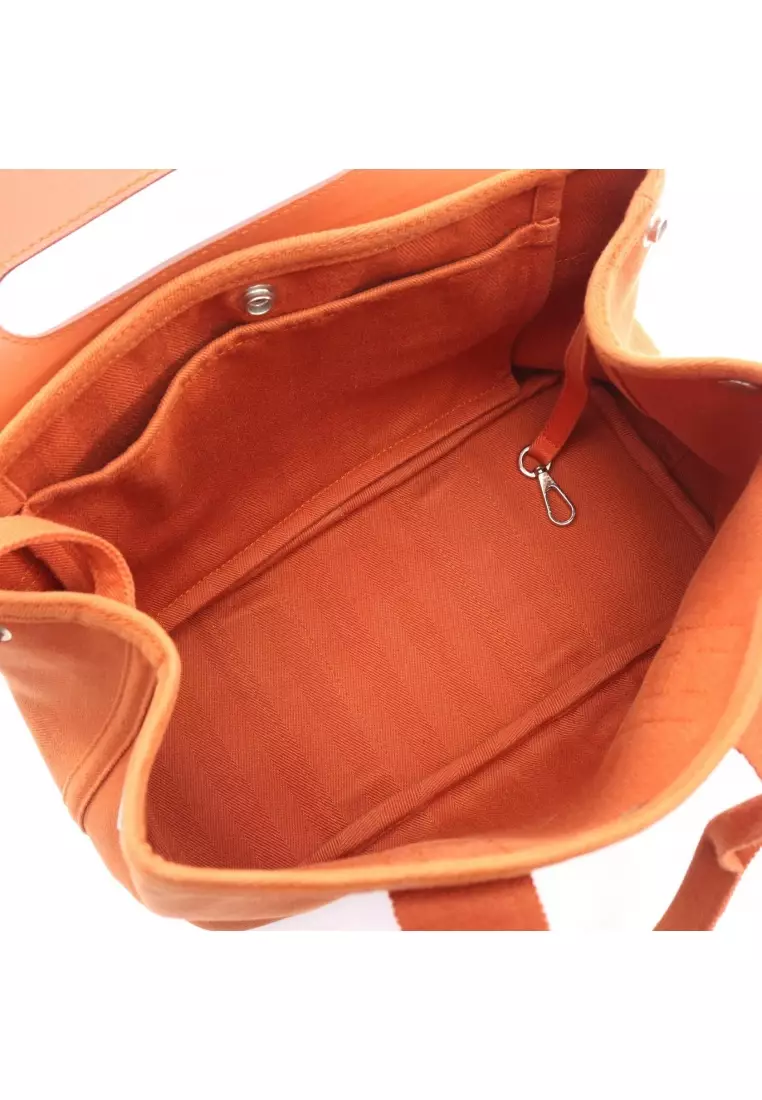 Pre-Loved Hermès Valparaiso PM Handbag toile chevron leather light brown silver hardware