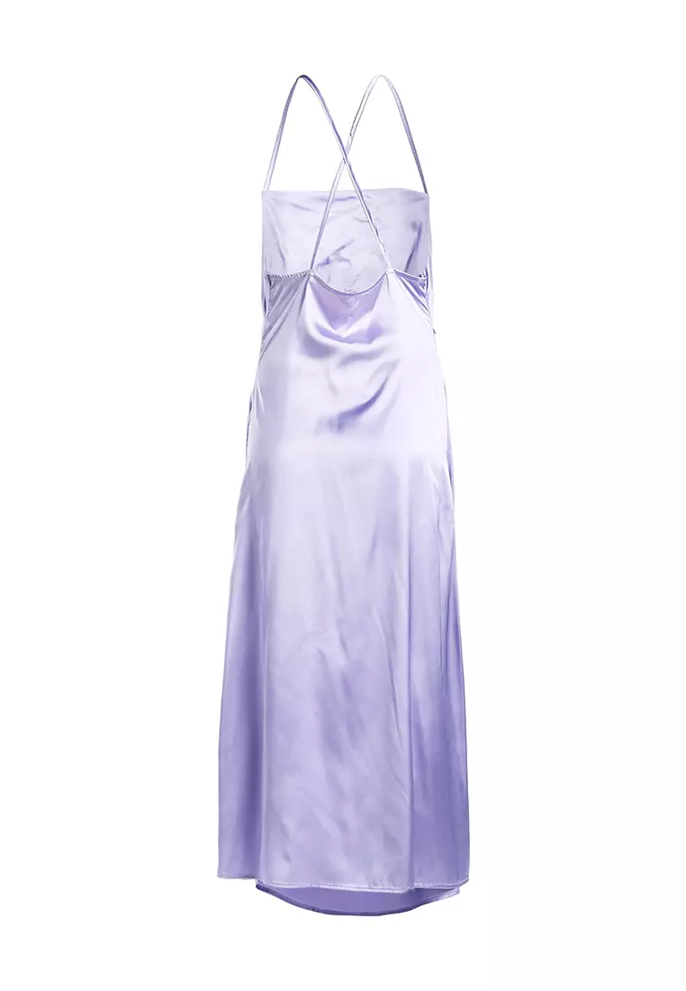 Lavender Ruched Detail Slit Slip Dress