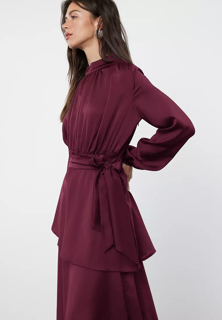 Modest Layered Satin Evening Dress