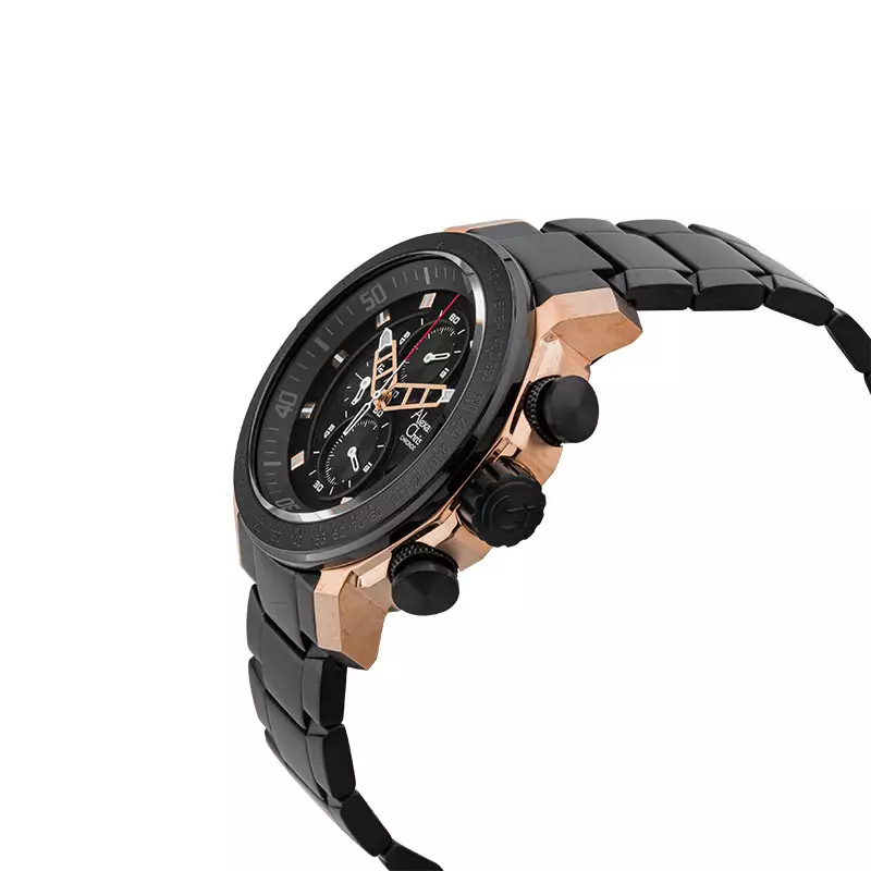 Jam Tangan Pria Alexandre Christie Chronograph AC 6565 MC BBRBA Men Black Dial Black Stainless Steel Strap