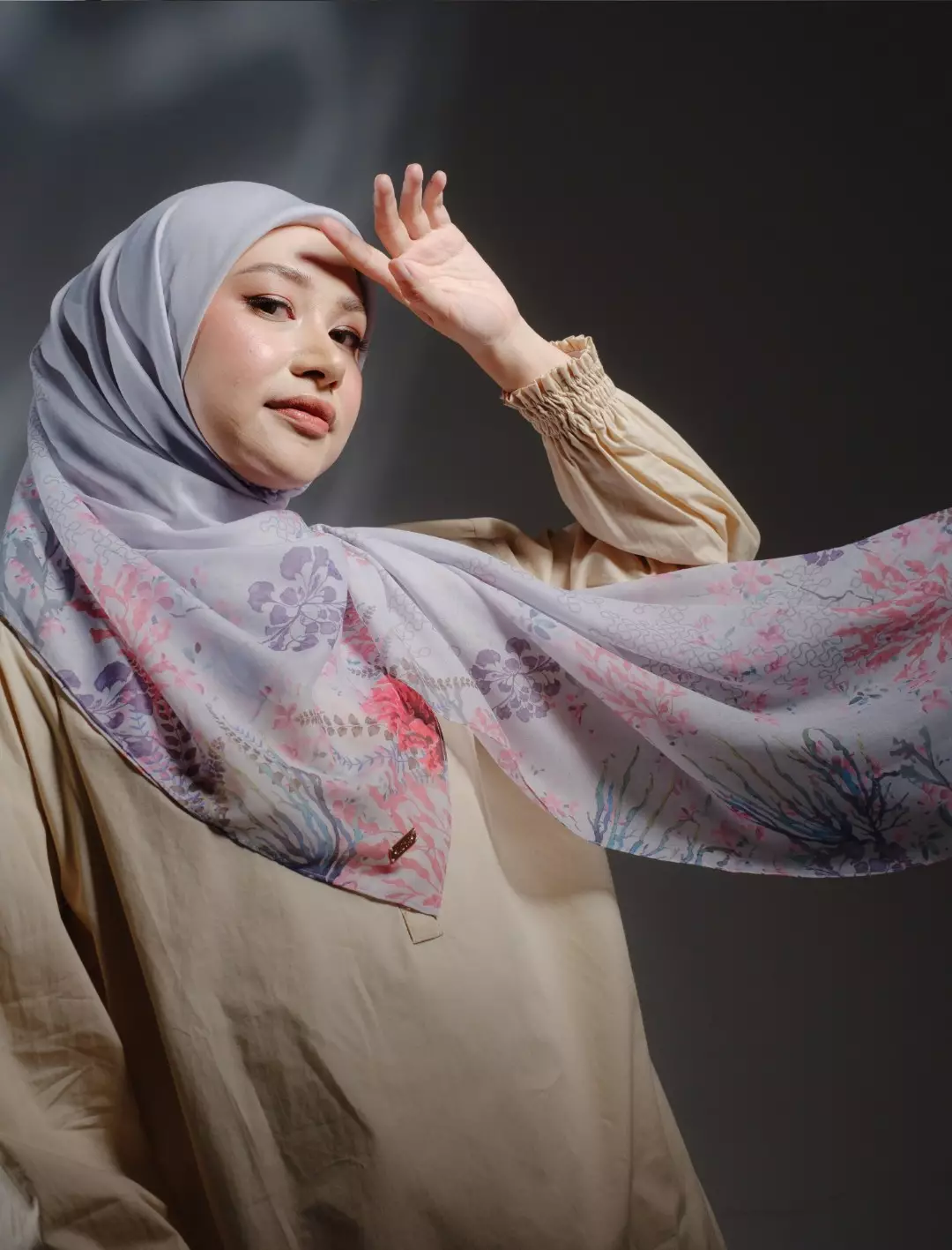 MARINA Scarf Silver Grey - Kerudung Hijab Segiempat Motif With BOX - Bahan Voal Premium - Ukuran 115x115