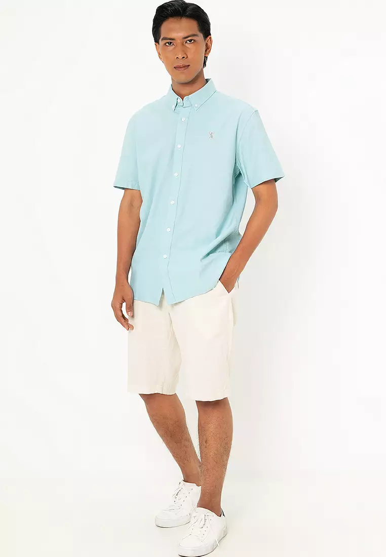 Men's Linen Cotton Elastic Waist Bermuda Shorts 01105227
