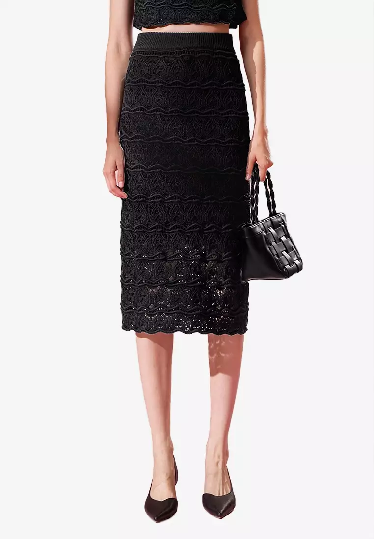 Black crochet skirt knee length sale