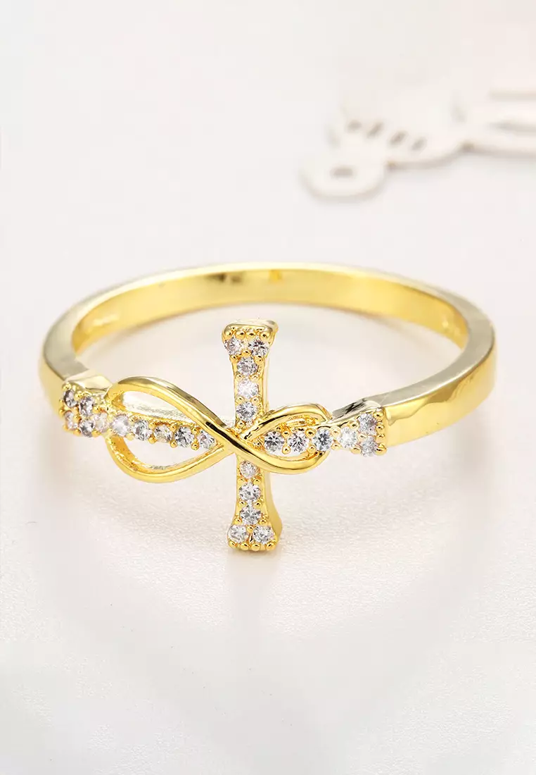 Cincin Wanita Berlian Titanium Menyeberang Fashion Perhiasan Cincin Cewek Ring gold