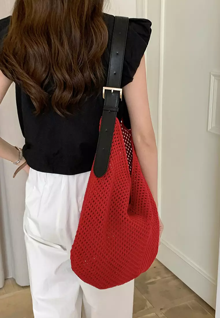 2025 Summer New Vacation Splicing Knitted Shoulder Bag CA25061735RD