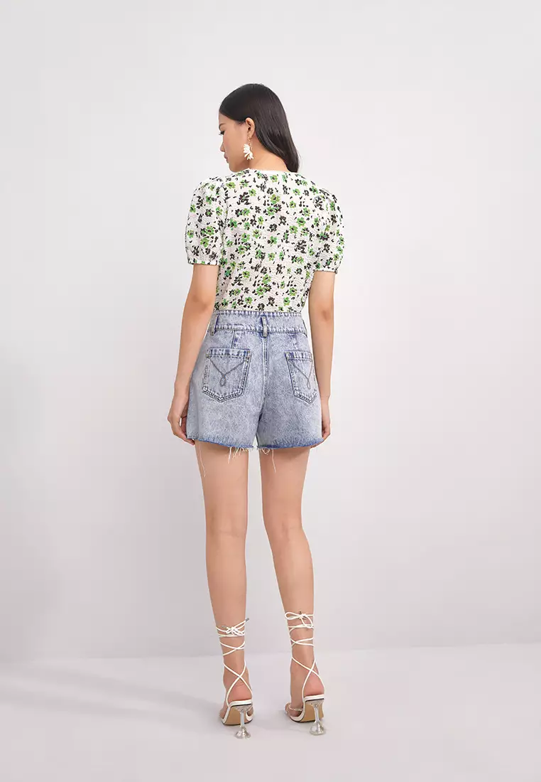 V-Neck Textured Floral Top