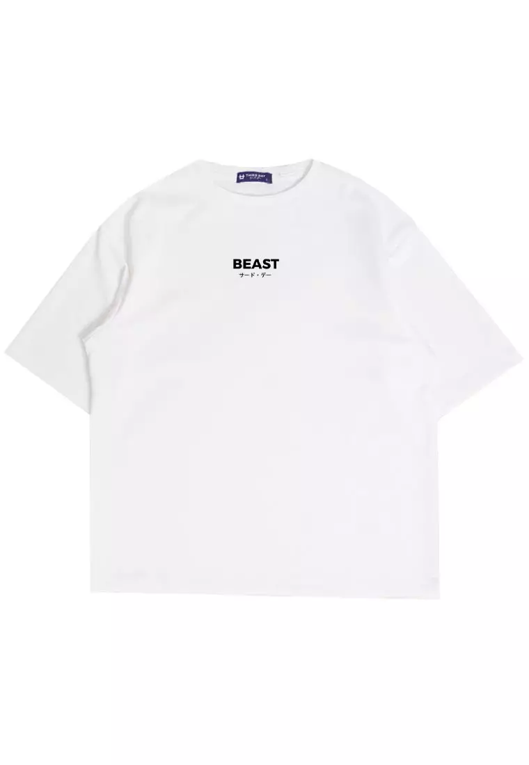 MTS01 Kaos Oversize Gym Gymbro Bahan Tebal Scuba "beast katakana" Putih