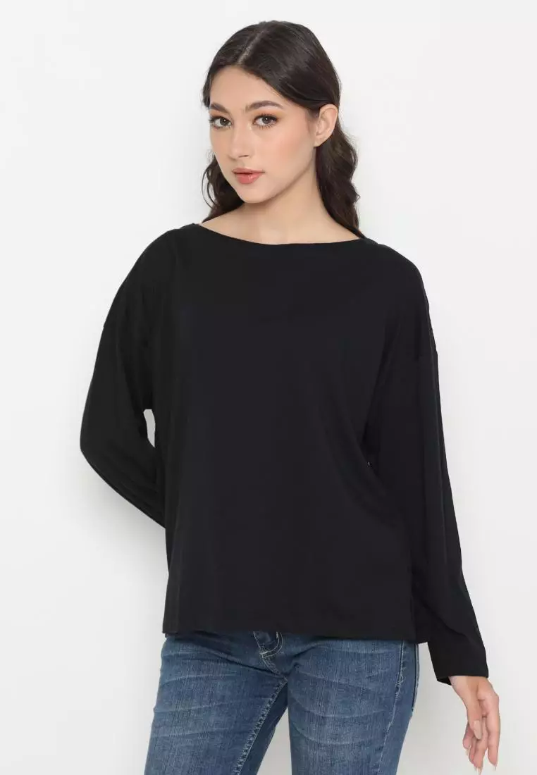 Matsuda Kaos Oversize Polos Wanita Lengan Panjang T Shirt Olive