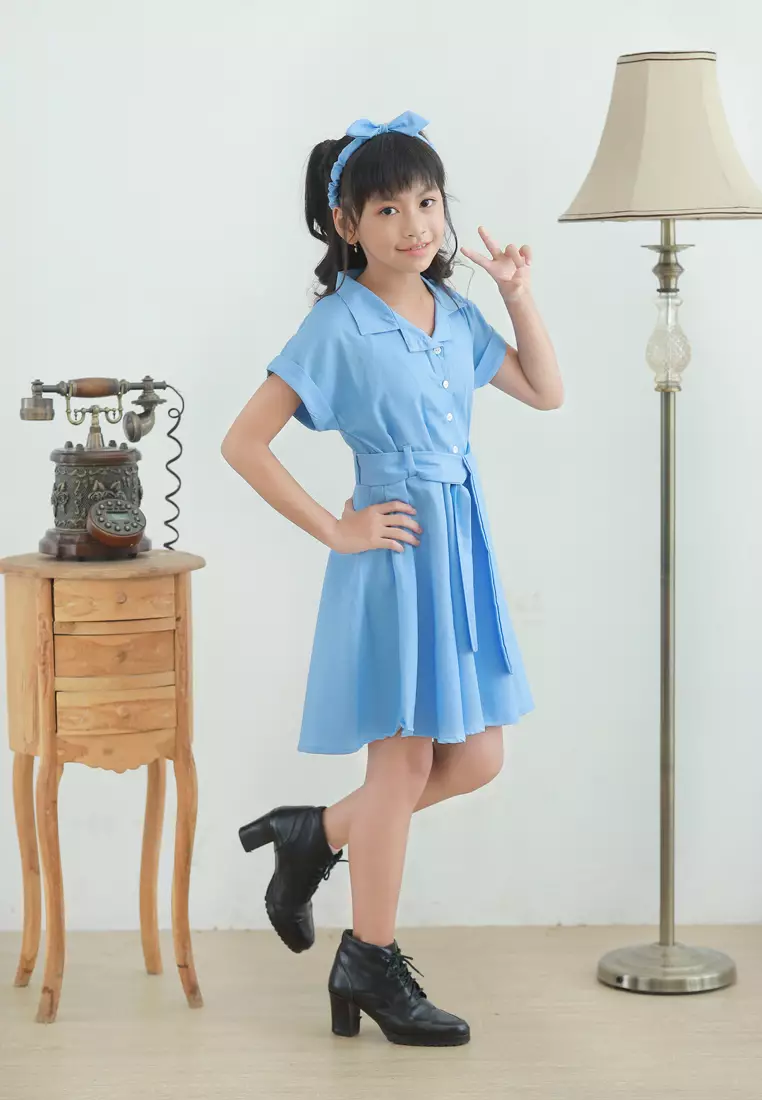 Two Mix Dress Anak Perempuan Kasual Bonus Bandana Bahan Kain Katun Usia 1-8 Tahun 4140