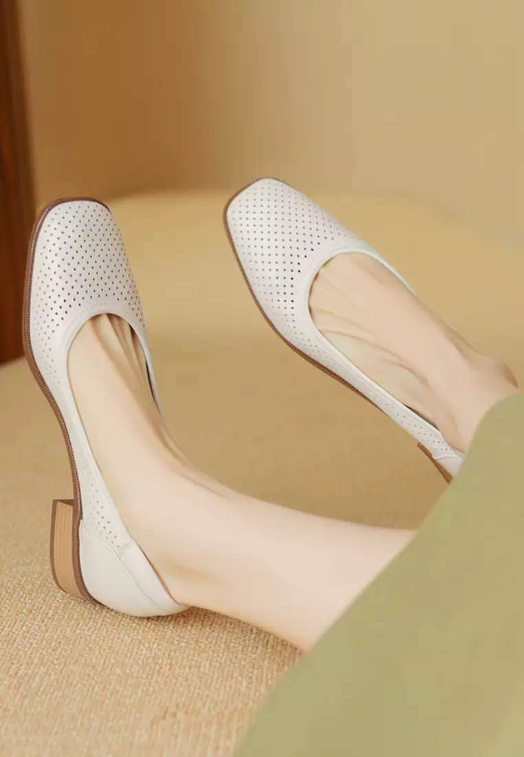 Open Toe Low Heel Flat Shoes DOSREAL Summer Women Shoes Leather