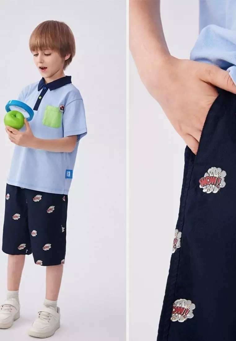 马拉丁男梭织中裤藏青色夏季裤