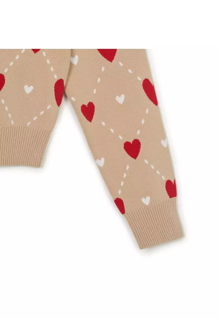 WOMEN'S HEART ALL OVER PATTERN CROP CARDIGAN BOSTON RED SOX