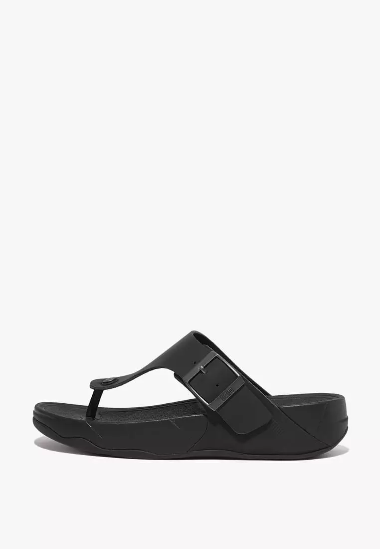 Discount on Fitflop  shoes - SKU: Trakk Ii Mens Buckle Leather Toe-Post Sandals - Black