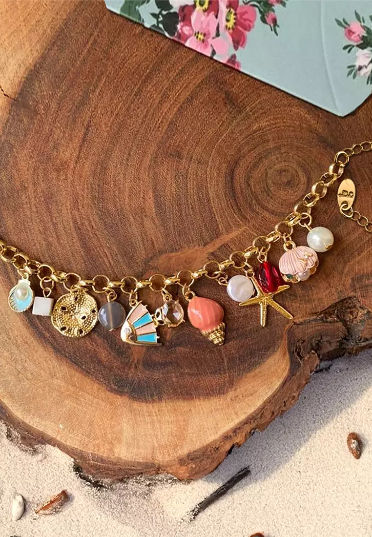 Beaded Summer Sea Charm Gold Bracelet